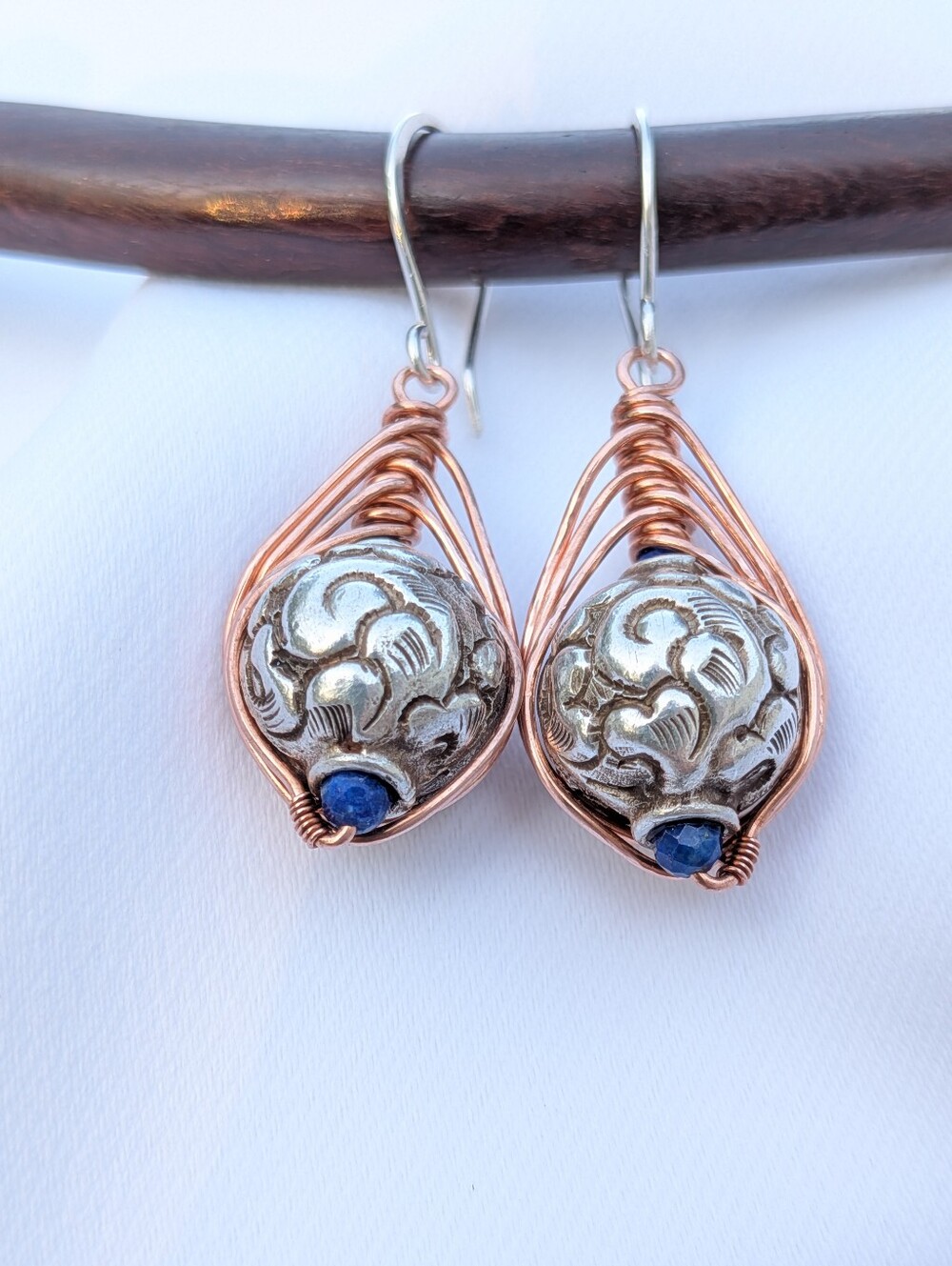 Artisan Repousse Earrings- Mixed Metal with Sterling Silver Hooks - Picture 7 of 11